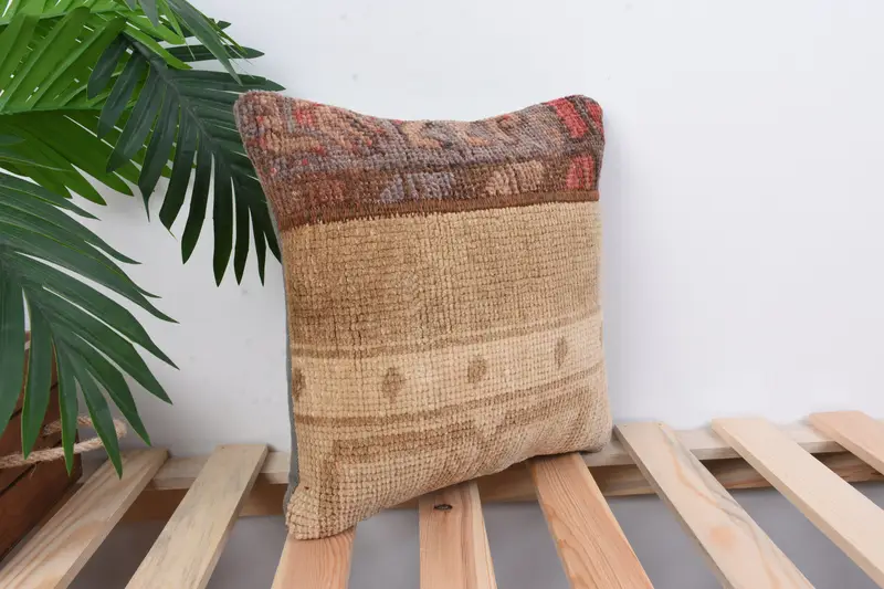Garden Pillow Sham, Turkish Rugs Cushion Cover, Pillow Case, Vintage Kilim Throw Pillow, Home Decor Pillow, Throw Kilim Pillow, 12x12 Brown Pillow - 4