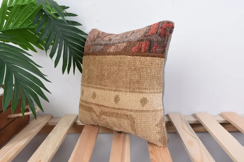 Garden Pillow Sham, Turkish Rugs Cushion Cover, Pillow Case, Vintage Kilim Throw Pillow, Home Decor Pillow, Throw Kilim Pillow, 12x12 Brown Pillow - 5