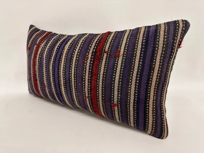 Handmade Cushion Case, Gift Pillow, Pet Pillow, Pillow Sham, Ethnical Kilim Rug Pillow, 12x24 Blue Pillow, Kilim Pillow, Art Deco Cushion Case - 3