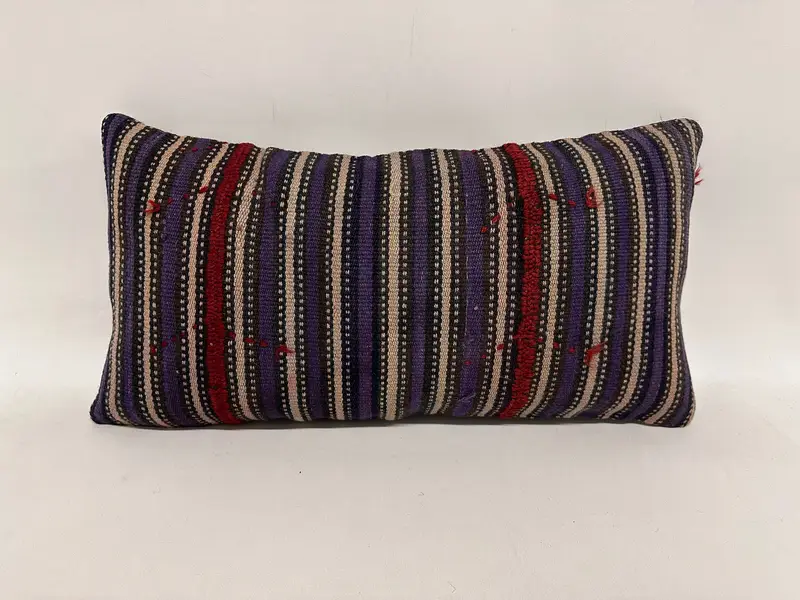 Handmade Cushion Case, Gift Pillow, Pet Pillow, Pillow Sham, Ethnical Kilim Rug Pillow, 12x24 Blue Pillow, Kilim Pillow, Art Deco Cushion Case - 1