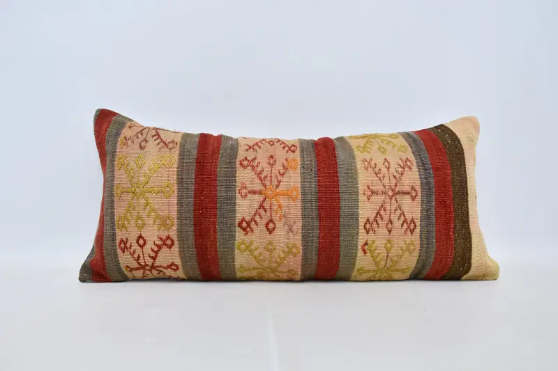 Cushion Case, 16x36 Red Pillow, Boho Pillow, Sustainable Pillow Case, Pillow for Couch, Kilim Pillow, Wool Kilim Pillow Cushion Case - 1
