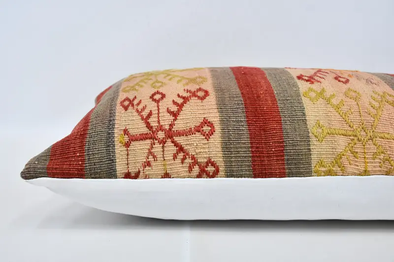 Cushion Case, 16x36 Red Pillow, Boho Pillow, Sustainable Pillow Case, Pillow for Couch, Kilim Pillow, Wool Kilim Pillow Cushion Case - 5