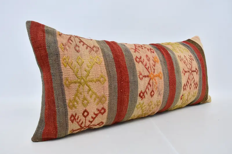 Cushion Case, 16x36 Red Pillow, Boho Pillow, Sustainable Pillow Case, Pillow for Couch, Kilim Pillow, Wool Kilim Pillow Cushion Case - 3