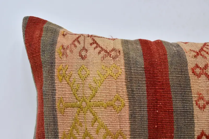 Cushion Case, 16x36 Red Pillow, Boho Pillow, Sustainable Pillow Case, Pillow for Couch, Kilim Pillow, Wool Kilim Pillow Cushion Case - 2