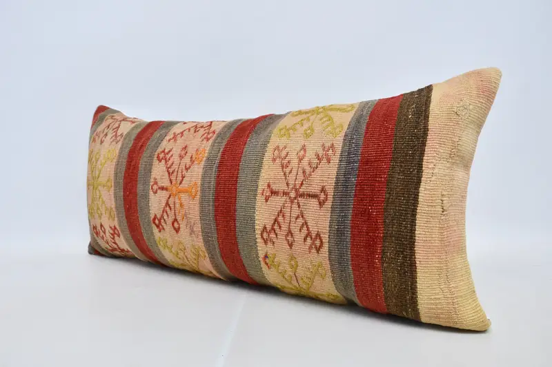 Cushion Case, 16x36 Red Pillow, Boho Pillow, Sustainable Pillow Case, Pillow for Couch, Kilim Pillow, Wool Kilim Pillow Cushion Case - 4