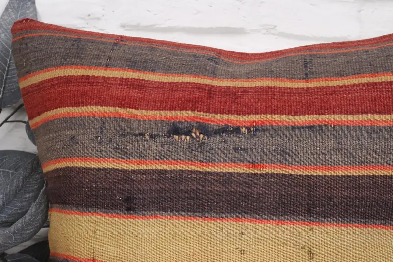 Handmade Rug Seat Cushion, Boho Pillow, Kilim Cushion Sham, Turkish Kilim Pillow, 20x20 Orange Pillow Cover, Cushion Case - 2