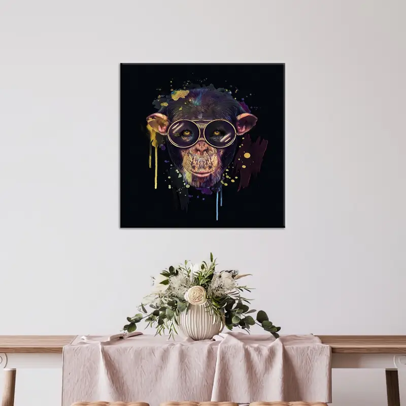 Moderne, abstrakte, schwarz bedruckte Leinwand mit Affenmuster – künstlerische Eleganz