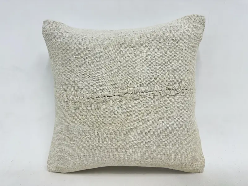Accent Throw Pillow, Cushion Cover, Boho Pillow, Armchair Pillow Case, Throw Kilim Pillow, 16x16 Beige Pillow Case, Pillow for Couch - 1