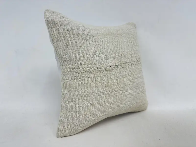 Accent Throw Pillow, Cushion Cover, Boho Pillow, Armchair Pillow Case, Throw Kilim Pillow, 16x16 Beige Pillow Case, Pillow for Couch - 3