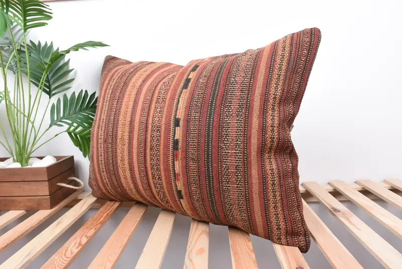 Outdoor Bolster Pillow, Vintage Kilim Pillow, Ottoman Pillow Case, Interior Designer Pillow, 20x28 Brown Pillow, Throw Kilim Pillow, Pillow Cover - 5