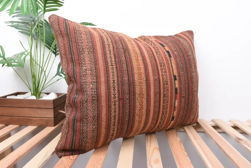 Outdoor Bolster Pillow, Vintage Kilim Pillow, Ottoman Pillow Case, Interior Designer Pillow, 20x28 Brown Pillow, Throw Kilim Pillow, Pillow Cover - 4