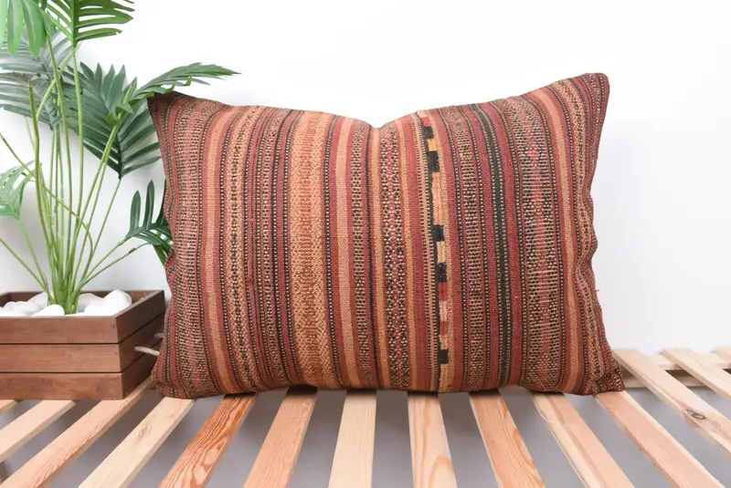 Outdoor Bolster Pillow, Vintage Kilim Pillow, Ottoman Pillow Case, Interior Designer Pillow, 20x28 Brown Pillow, Throw Kilim Pillow, Pillow Cover - 1