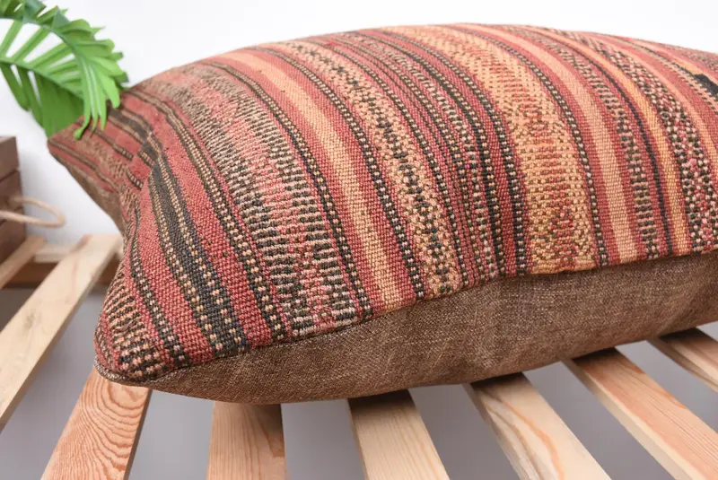 Outdoor Bolster Pillow, Vintage Kilim Pillow, Ottoman Pillow Case, Interior Designer Pillow, 20x28 Brown Pillow, Throw Kilim Pillow, Pillow Cover - 6