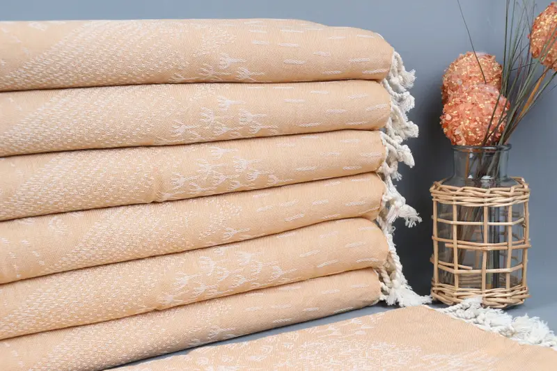 Embroidered Kitchen Towel Mustard Patterned, Organic Cotton, 18x36 Inches