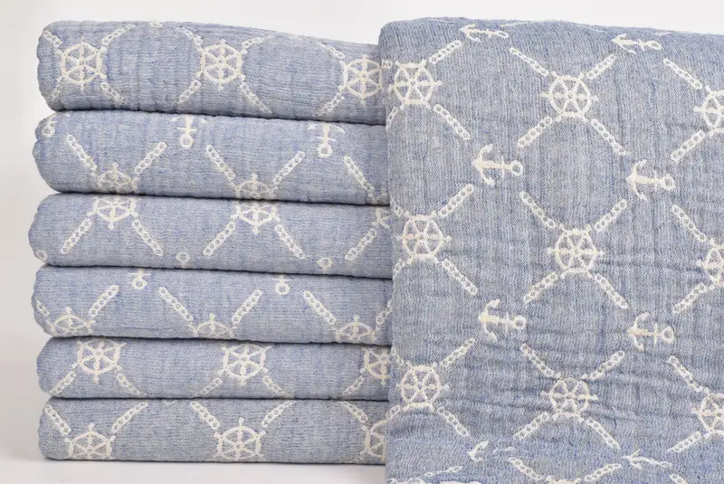 Woven Blanket, Boyfriend Christmas Gift, Beach Wedding Favor, Turkish Blanket Throw, Bedspread, Bachelorette Gifts, 88x68 Cotton Marine Design Towel - 3