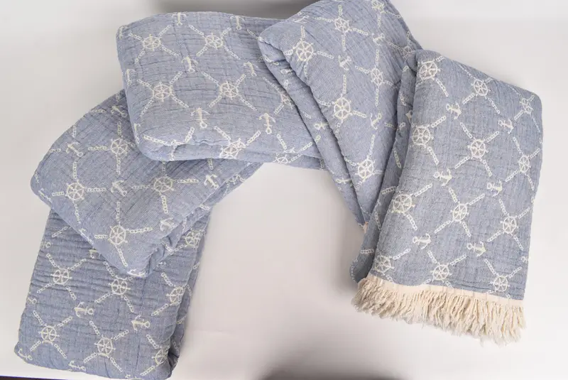 Woven Blanket, Boyfriend Christmas Gift, Beach Wedding Favor, Turkish Blanket Throw, Bedspread, Bachelorette Gifts, 88x68 Cotton Marine Design Towel - 4