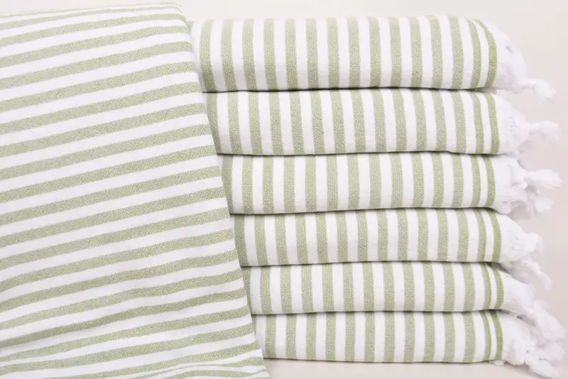 Beach Towel Turkish Cotton Khaki Green Terry Striped, 70x36 Inches