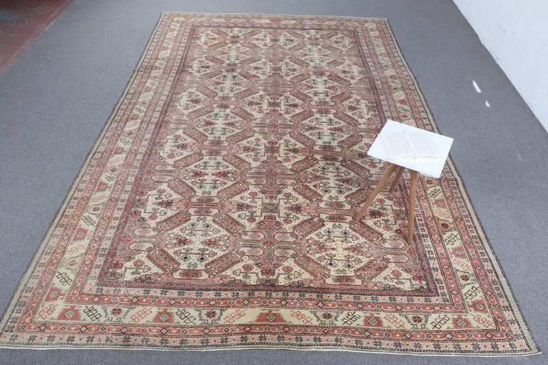 Handmade Pink & Beige Animal Print Rug, 6.3x11.4 ft