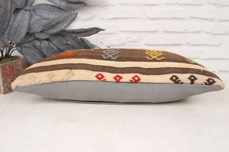Boho Pillow, Garden Pillow, Bed Pillow Cover, 12x24 Brown Cushion, Ottoman Pillow, Antique Pillows, Kilim Pillow Cover, Pillow - 5