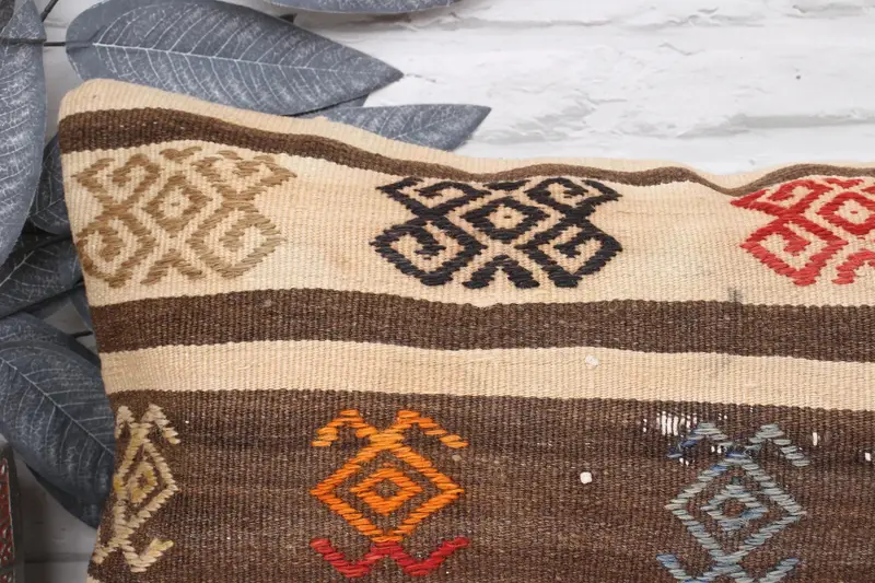 Boho Pillow, Garden Pillow, Bed Pillow Cover, 12x24 Brown Cushion, Ottoman Pillow, Antique Pillows, Kilim Pillow Cover, Pillow - 2