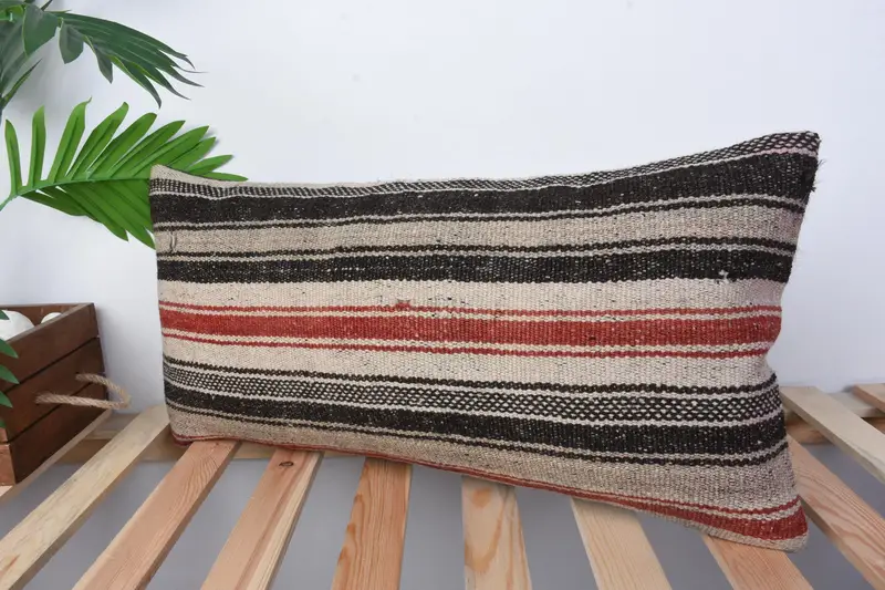 Almohada de alfombra de kilim étnico, simulacro de cojín de kilim, caja de cojín de beige 12x24, almohada de kilim vintage, caja de cojín de jardín, caja de cojín - 4