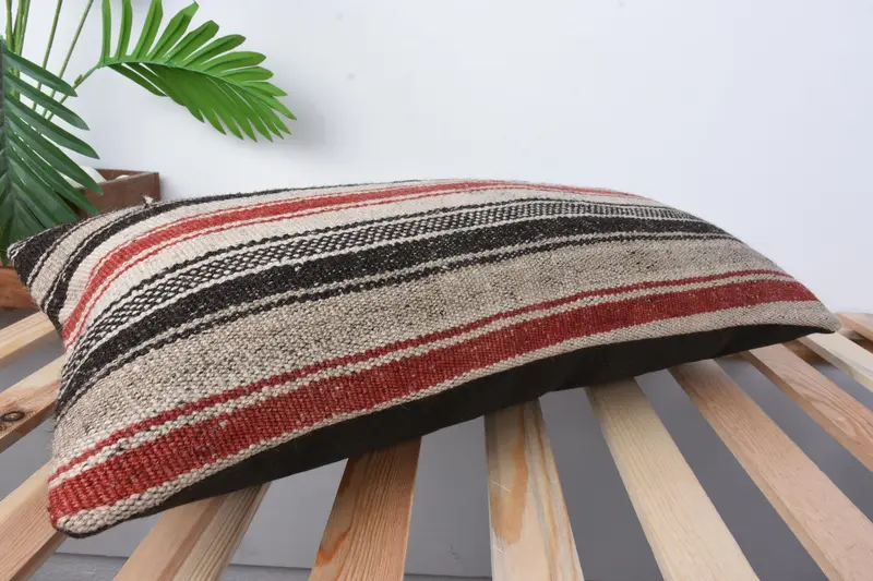 Almohada de alfombra de kilim étnico, simulacro de cojín de kilim, caja de cojín de beige 12x24, almohada de kilim vintage, caja de cojín de jardín, caja de cojín - 6