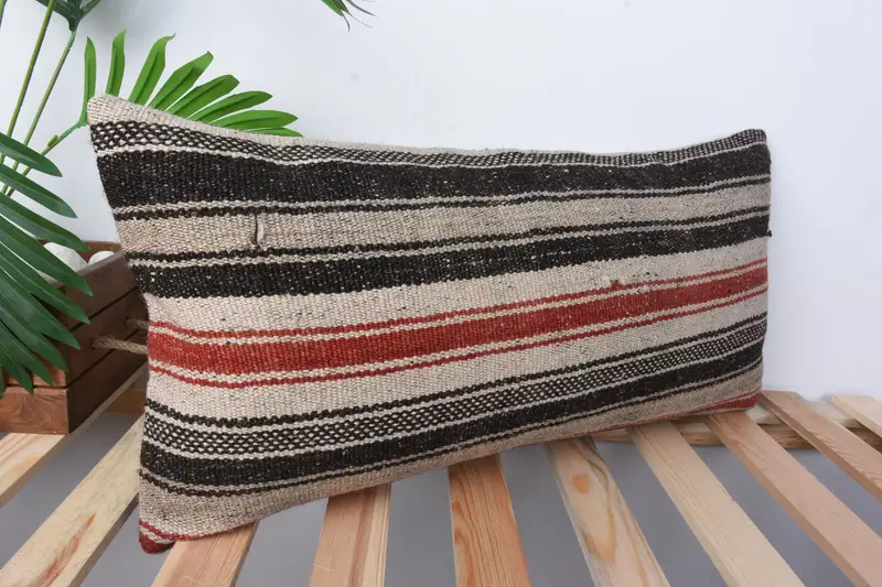 Almohada de alfombra de kilim étnico, simulacro de cojín de kilim, caja de cojín de beige 12x24, almohada de kilim vintage, caja de cojín de jardín, caja de cojín - 5