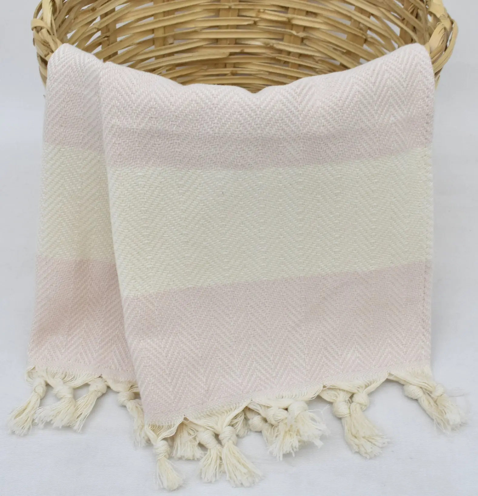 Custom Hand Towel Organic Cotton Light Pink Herringbone, 36x18 Inches - 1