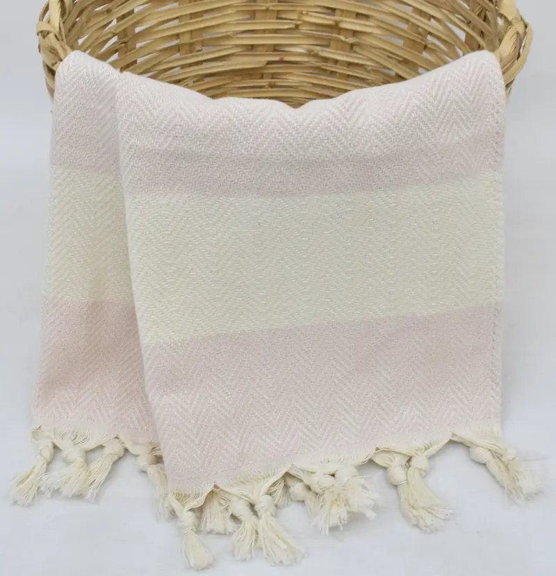 Custom Hand Towel Organic Cotton Light Pink Herringbone, 36x18 Inches