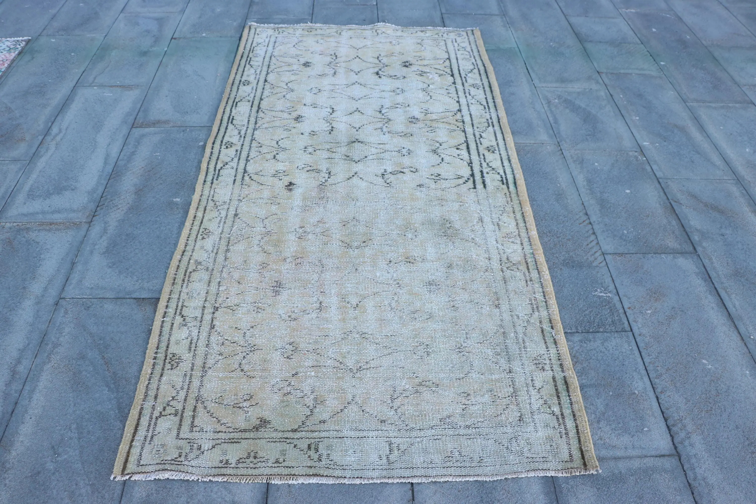 Vintage Türk Halısı, 3.37x6.8 ft Accent Halı, Beyaz Çizgili Halı - 1