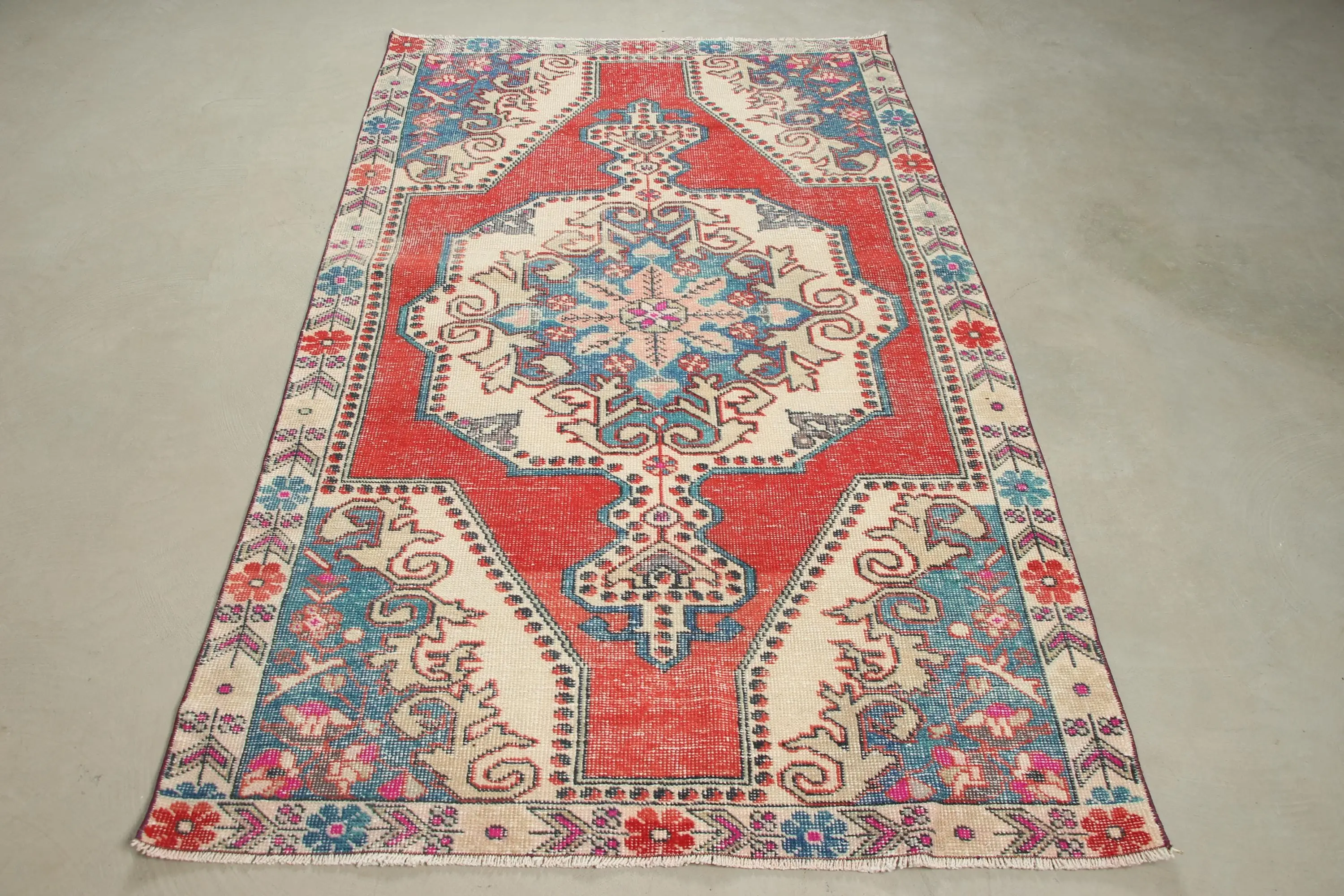4.2x7.2 ft Turkish Vintage Rug, Area Rug, Red Animal Print Rug - 1