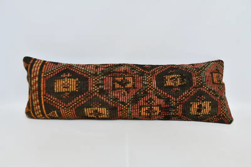 Nautical Throw Pillow Case, Ikat Pillow Sham, Cushion Case, Handmade Kilim Cushion, Interior Designer Pillow, 16x48 Red Pillow, Pillow for Couch - 1