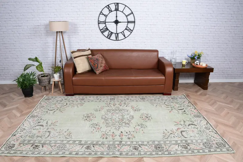 Alfombra turca grande 5,4x8,6 pies (165x261 cm), alfombra vintage Oushak Green Patchwork - 1