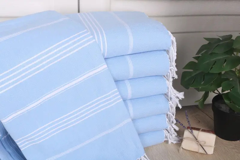 Best Friend Gift, Light Blue Striped Turkish Cotton Towel, 40x71 Inches