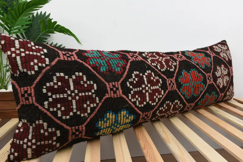 Kilim Pillow, Shabby Chic Pillow Case, 16x48 Red Cushion, Vintage Kilim Pillow, Pillow Cover, Patio Pillow, Nomadic Pillow Case, Gift Pillow - 4