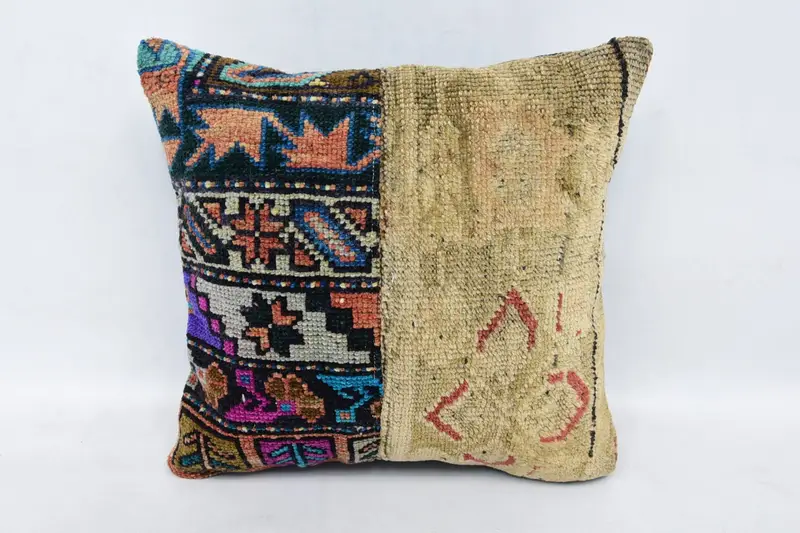 Throw Wool Beige Euro Sham, Moroccan Square 16x16 inch Pillowcase - 1
