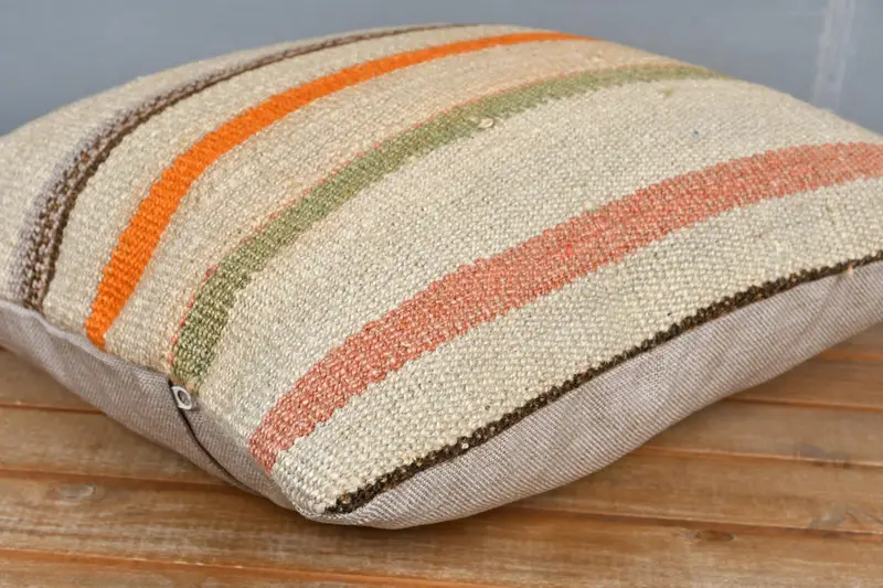 Kilim Cushion Sham, Ethnical Kilim Rug Pillow, 16x16 Beige Pillow Sham, Morroccon Kilim Cushion Pillow, Pillow Case, Pillow for Sofa - 4