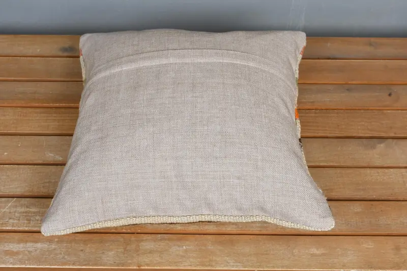 Kilim Cushion Sham, Ethnical Kilim Rug Pillow, 16x16 Beige Pillow Sham, Morroccon Kilim Cushion Pillow, Pillow Case, Pillow for Sofa - 5