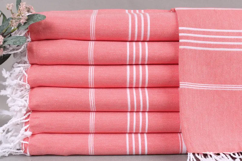 Monogrammed Beach Towel Turkish Cotton, Vermilion, Beige, 71x40 Inches