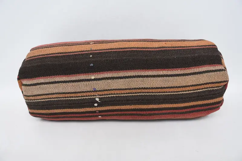 Handgefertigtes besticktes Kissen in Braun und Beige, Vintage-Kissen mit Reißverschluss