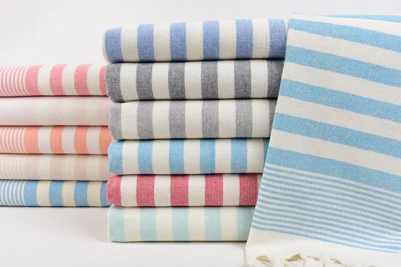 Light Red Striped Terry Tea Towel, 36x18 Inches, Organic Cotton