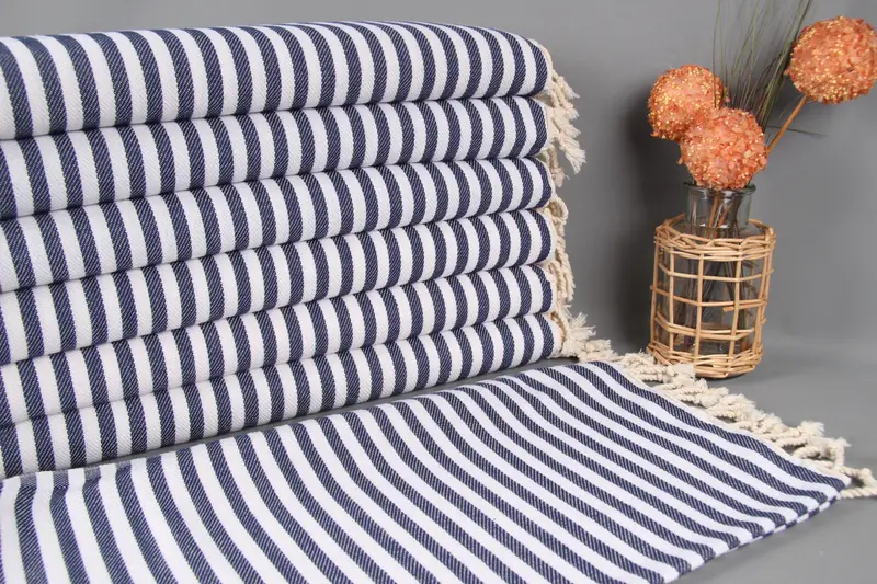 Personalized Handwoven Navy Chevron Towel, Organic Cotton, 18x40 Inches