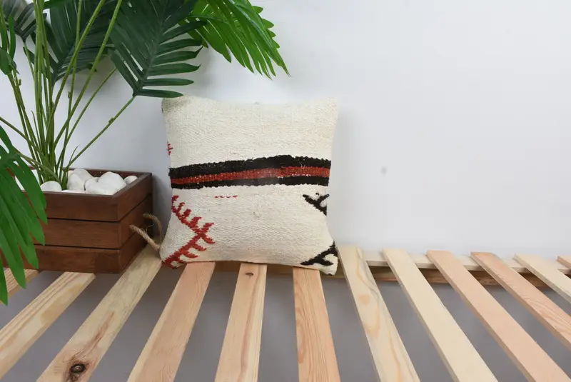 Kilim Rug Pillow Case, Lounge Throw Pillow, Boho Pillow Sham Cover, Turkish Kilim Pillow, Pillow Case, Pillow for Sofa, 12x12 White Pillow Case - 1