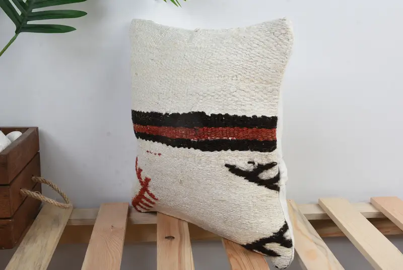 Kilim Rug Pillow Case, Lounge Throw Pillow, Boho Pillow Sham Cover, Turkish Kilim Pillow, Pillow Case, Pillow for Sofa, 12x12 White Pillow Case - 5