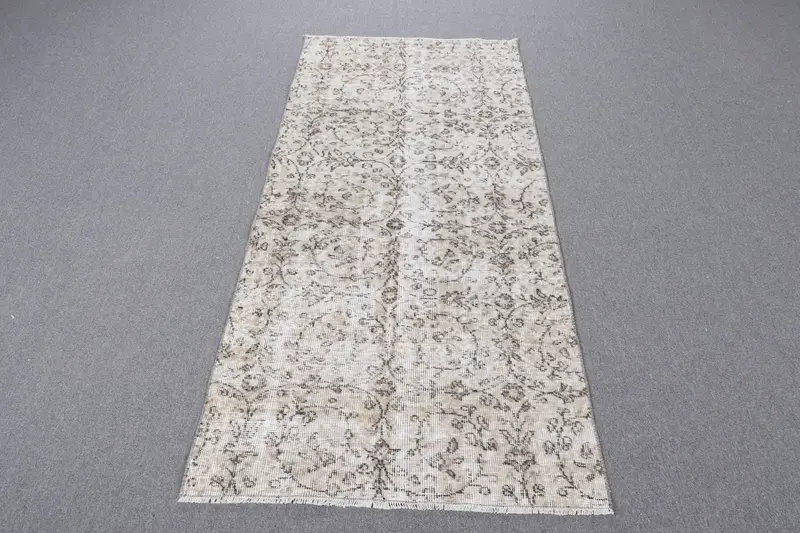 Vintage Türk Halısı, 3x6.6 ft Accent Halı, Beyaz Oushak Puantiyeli Halı - 1
