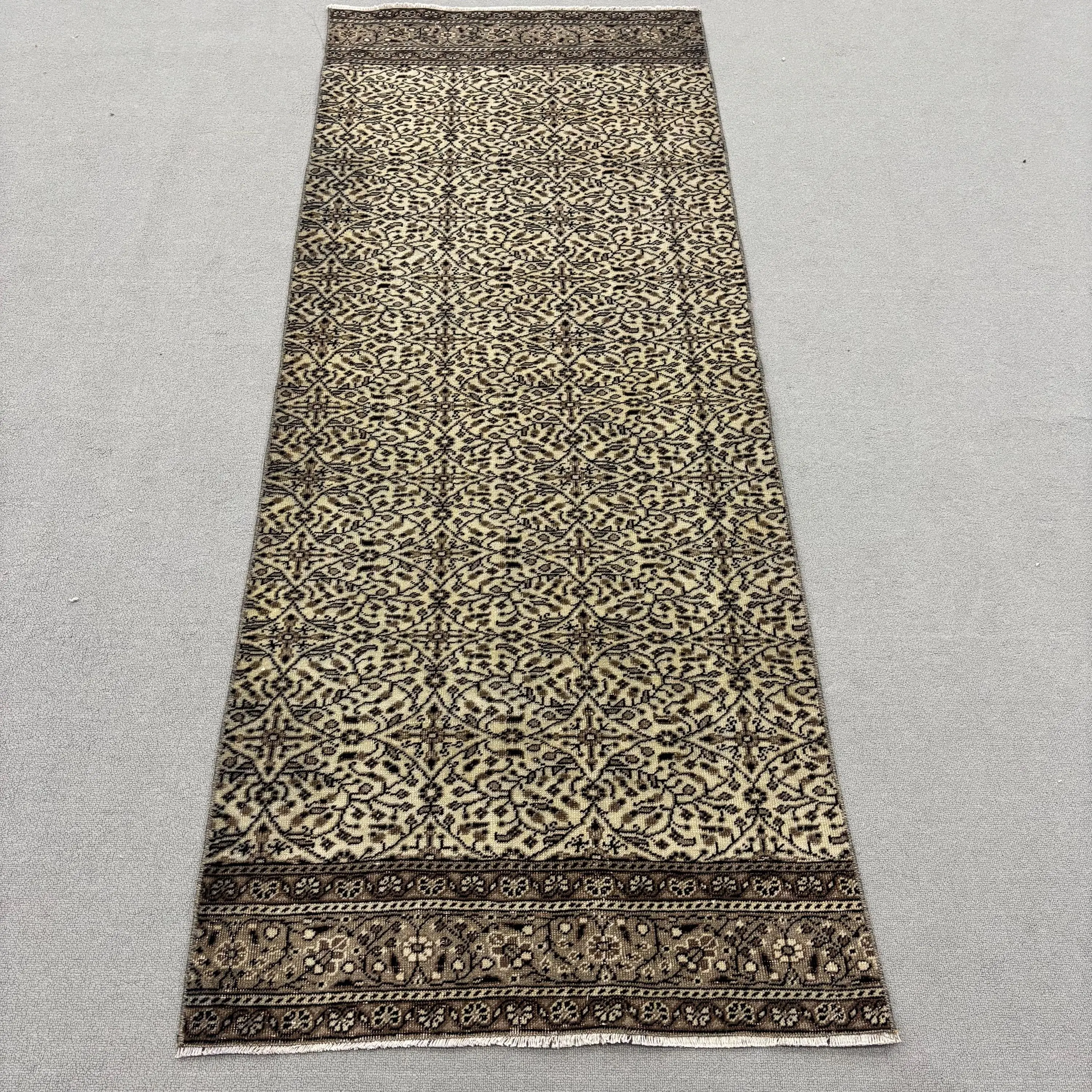 Turkish 2.6x6.9 ft Rug, Runner Vintage Rug, Brown Beige Patchwork Rug - 1