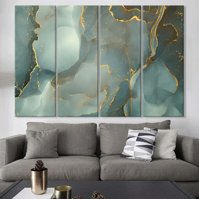 Green Abstract Canvas Art, Gold Marble Wall Art Canvas, Abstract Wall Art, Abstract Print, Large Wall Art, Marble Wall Decor, Marbling Decor - 4