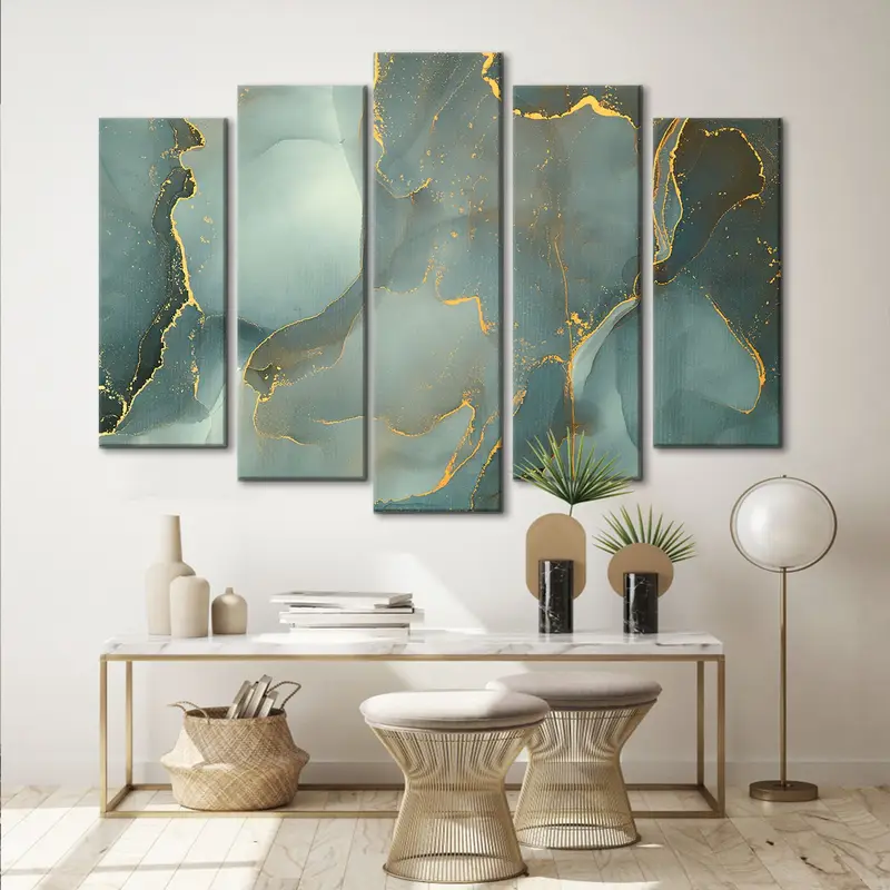 Green Abstract Canvas Art, Gold Marble Wall Art Canvas, Abstract Wall Art, Abstract Print, Large Wall Art, Marble Wall Decor, Marbling Decor - 6