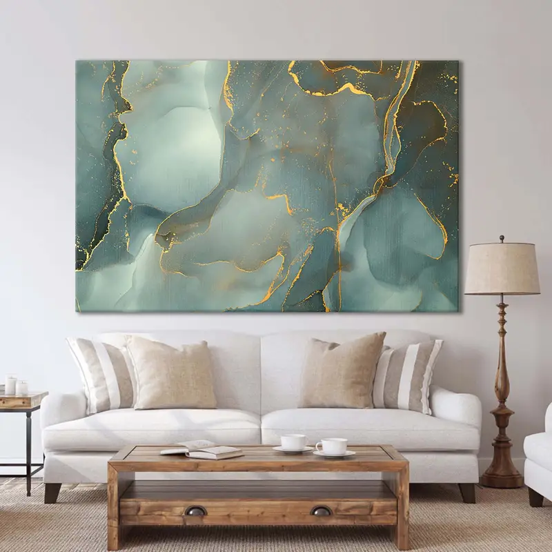 Green Abstract Canvas Art, Gold Marble Wall Art Canvas, Abstract Wall Art, Abstract Print, Large Wall Art, Marble Wall Decor, Marbling Decor - 3