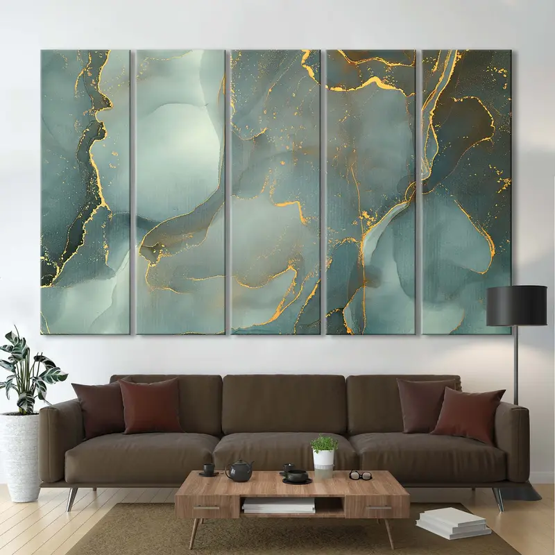 Green Abstract Canvas Art, Gold Marble Wall Art Canvas, Abstract Wall Art, Abstract Print, Large Wall Art, Marble Wall Decor, Marbling Decor - 5